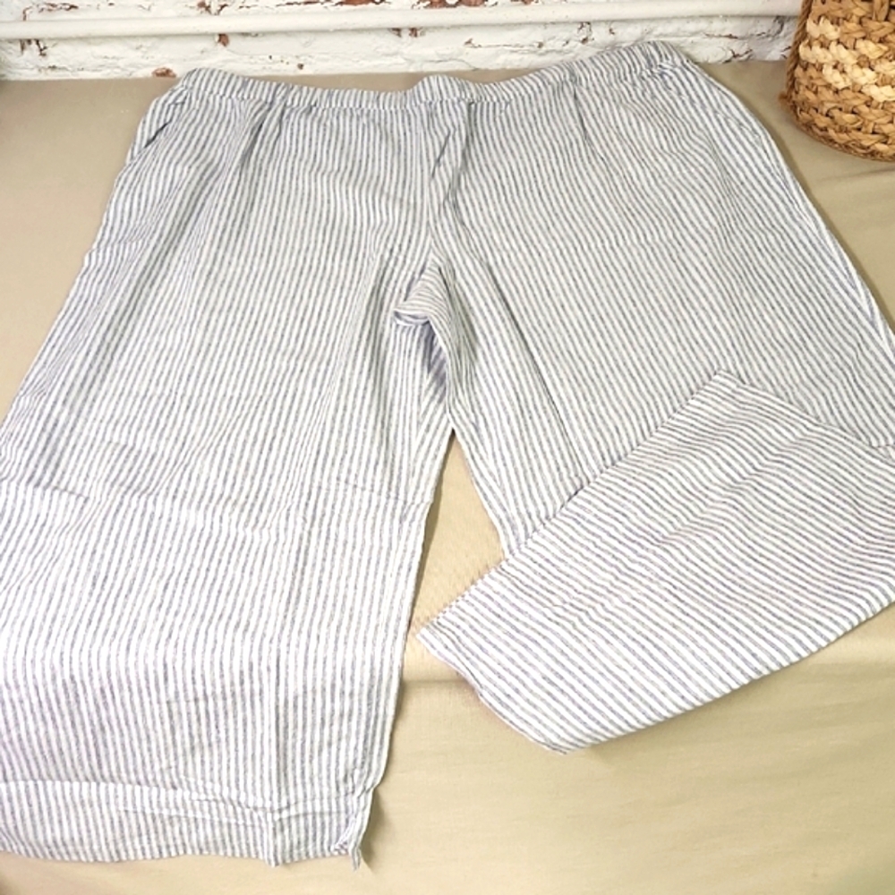 Fresh Produce Grey Striped Loose Wide Leg Pants Size 3X Crop/Ankle